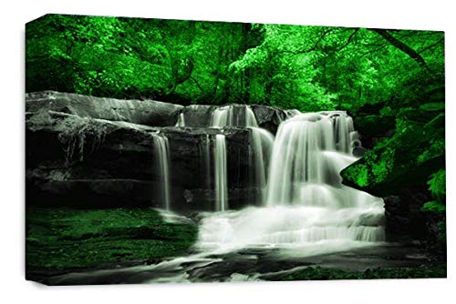 LR Green Waterfall Canvas Wall Art Picture Forest Landscape Grey White Framed Print Ready to Hang