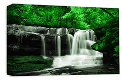 LR Green Waterfall Canvas Wall Art Picture Forest Landscape Grey White Framed Print Ready to Hang