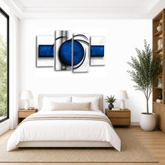 LR Abstract Wall Art Picture – Blue & White Modern Framed 4 Panel Split Canvas Print | Ready to Hang | Modern Wall Art for Living Room, Bedroom & Office