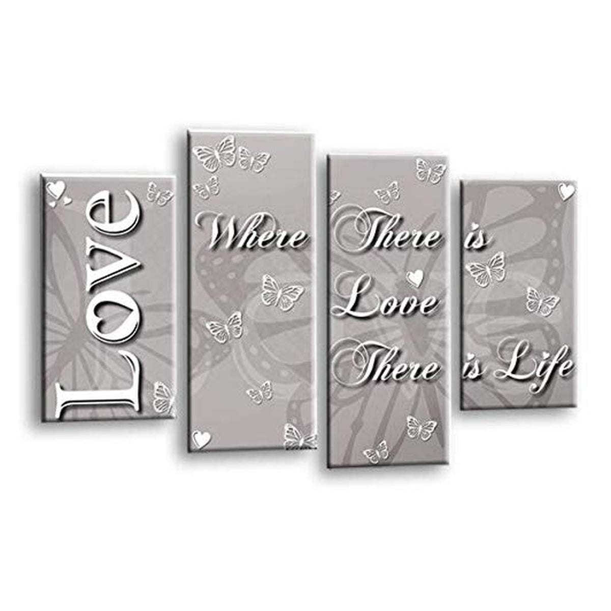 LR Love Wall Art Picture – Grey, Silver & Powder Grey Family Quote Framed 4 Panel Split Canvas Print | Ready to Hang | Modern Wall Art for Living Room, Bedroom & Office