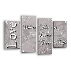 LR Love Wall Art Picture – Grey, Silver & Powder Grey Family Quote Framed 4 Panel Split Canvas Print | Ready to Hang | Modern Wall Art for Living Room, Bedroom & Office