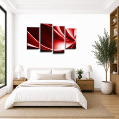 LR Abstract Wall Art Picture – Red, Black & White Modern Framed 4 Panel Split Canvas Print | Ready to Hang | Modern Wall Art for Living Room, Bedroom & Office