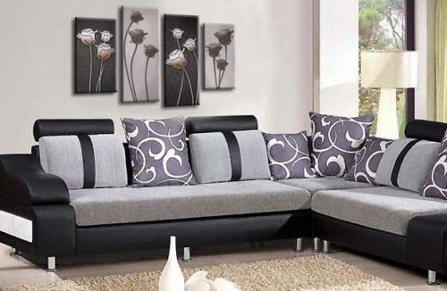 LR Floral Wall Art Picture Grey Rose Abstract Flower Love Framed Split Canvas Panel Print Ready to Hang