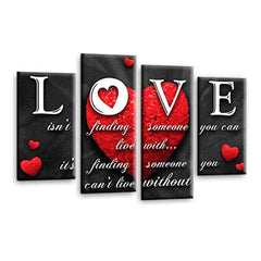 LR Love Wall Art Picture – Grey & Red Quote Framed 4 Panel Split Canvas Print | Ready to Hang | Modern Wall Art for Living Room, Bedroom & Office