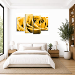 LR Floral Wall Art Picture – Orange Framed 4 Panel Split Canvas Print | Ready to Hang | Modern Wall Art for Living Room, Bedroom & Office