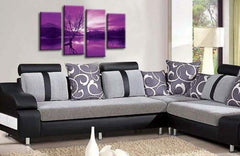 LR Landscape Lake Wall Art Picture Purple Cream Mountain Floral Framed Split Panel Canvas Print