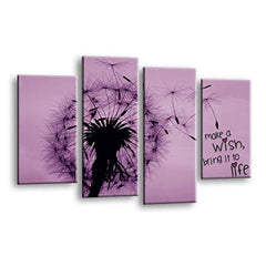 LR Abstract Floral Wall Art Picture – Purple & Grey Framed 4 Panel Split Canvas Print | Ready to Hang | Modern Wall Art for Living Room, Bedroom & Office