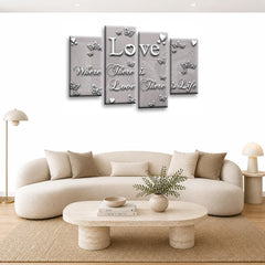 LR Love Quote Wall Art Picture – Grey & Powder Grey Framed 4 Panel Split Canvas Print | Ready to Hang | Modern Wall Art for Living Room, Bedroom & Office