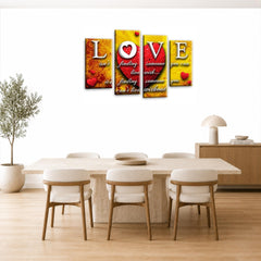 LR Love Quote Wall Art Picture – Red & Yellow Framed 4 Panel Split Canvas Print | Ready to Hang | Modern Wall Art for Living Room, Bedroom & Office