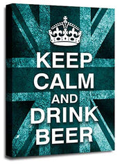 LR Keep Calm Wall Art Canvas Picture Drink Beer Teal White Union Jack Home Framed Print Ready to Hang
