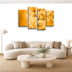 LR Floral Rose Wall Art Picture – Cream & Orange Framed 4 Panel Split Canvas Print | Ready to Hang | Modern Wall Art for Living Room, Bedroom & Office