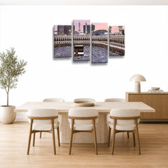 LR Islamic Hajj Mecca Wall Art Picture Framed 4 Panel Split Canvas Print | Ready to Hang | Modern Wall Art for Living Room, Bedroom & Office