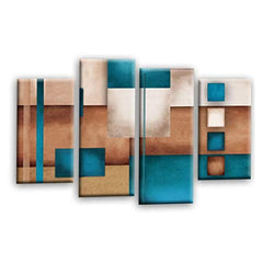 LR Teal Abstract Wall Art Picture – Cream Modern Framed 4 Panel Split Canvas Print | Ready to Hang | Modern Wall Art for Living Room, Bedroom & Office