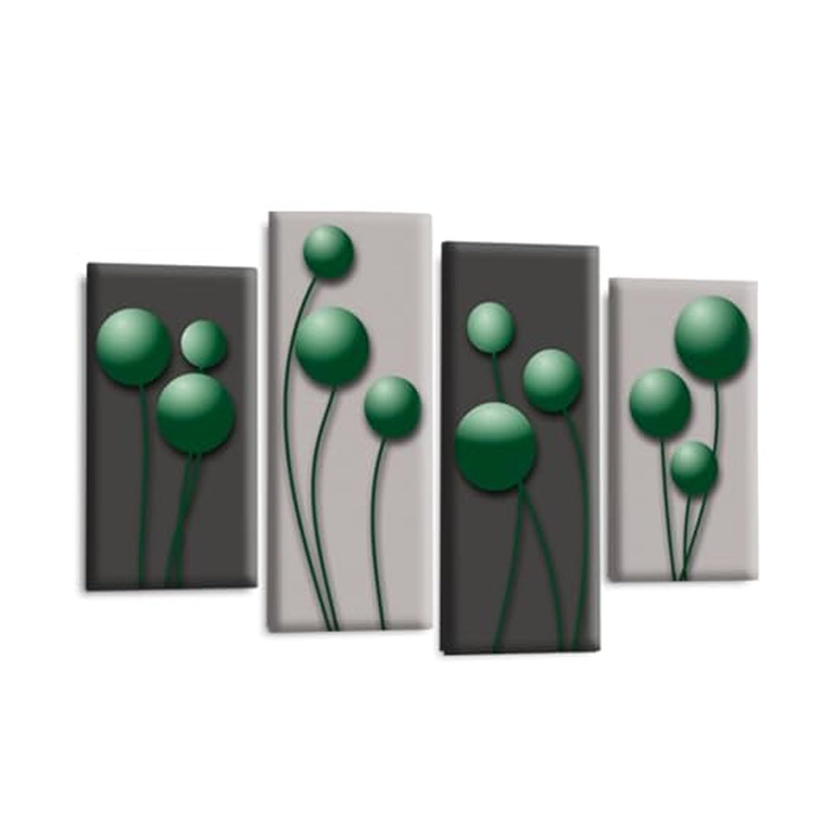 LR Green Floral Rose Wall Art Picture – Grey Framed 4 Panel Split Canvas Print | Ready to Hang | Modern Wall Art for Living Room, Bedroom & Office