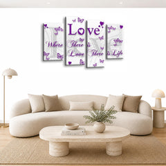 LR Love Quote Wall Art Picture – Purple, Grey & White Framed 4 Panel Split Canvas Print | Ready to Hang | Modern Wall Art for Living Room, Bedroom & Office