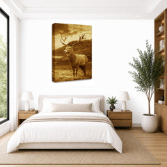 LR Highland Stag Wall Art Picture – Brown Framed Canvas Print | Ready to Hang | Modern Wall Art for Living Room, Bedroom & Office