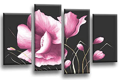 LR Floral Rose Grey Pink Flower Wall Art Poppy Split Canvas Picture