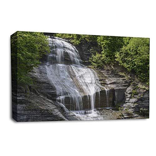 LR Waterfall Forest Wall Art Picture Landscape Trees Framed Canvas Panel Print Ready to Hang
