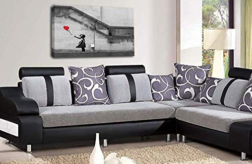 LR Banksy Balloon Girl Art Print Red Grey Framed Canvas Wall Picture Ready to Hang