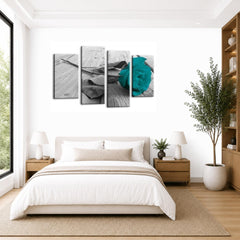 LR Teal Rose Floral Wall Art Picture Framed 4 Panel Split Canvas Print | Ready to Hang | Modern Wall Art for Living Room, Bedroom & Office