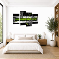 LR Abstract Wall Art Picture – Green & Lime Modern Framed 4 Panel Split Canvas Print | Ready to Hang | Modern Wall Art for Living Room, Bedroom & Office