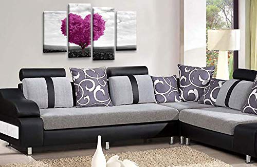 LR Floral Love Heart Wall Art Picture Abstract Tree Purple Grey Flower Framed Split Print Ready to Hang