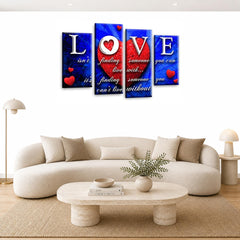 LR Love Quote Wall Art Picture – Red & Blue Framed 4 Panel Split Canvas Print | Ready to Hang | Modern Wall Art for Living Room, Bedroom & Office