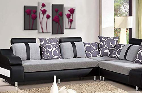 LR Purple Floral Rose Wall Art Picture Grey Abstract Flower Love Framed Split Panel Print Ready to Hang