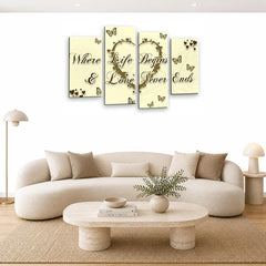 LR Love Wall Art Picture – Cream & Brown Quote Framed 4 Panel Split Canvas Print | Ready to Hang | Modern Wall Art for Living Room, Bedroom & Office
