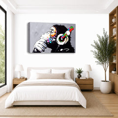LR Banksy DJ Monkey Wall Art Picture – Graffiti Art Framed Canvas Print | Ready to Hang | Modern Wall Art for Living Room, Bedroom & Office