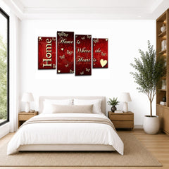 LR Love Wall Art Picture – Red & Cream Quote Framed 4 Panel Split Canvas Print | Ready to Hang | Modern Wall Art for Living Room, Bedroom & Office
