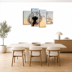 LR Abstract Floral Wall Art Picture – Grey & Orange Framed 4 Panel Split Canvas Print | Ready to Hang | Modern Wall Art for Living Room, Bedroom & Office