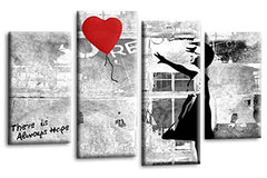 LR Banksy Wall Art Picture – Grey & Red Graffiti Art Framed 4 Panel Split Canvas Print | Ready to Hang | Modern Wall Art for Living Room, Bedroom & Office