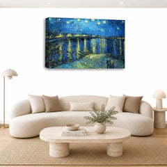 LR Starry Night Wall Art Picture – Van Gogh Fine Art Framed Canvas Print | Ready to Hang | Modern Wall Art for Living Room, Bedroom & Office